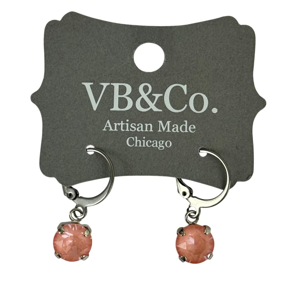 Artisan Made Peach Crystal Leverback Drop Earrings Silver Tone Pastel Feminine
